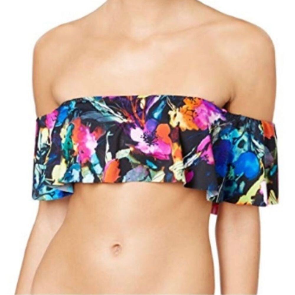 Bar III Painted Posie Bikini Top Womens Multicolor Floral Size XL‎